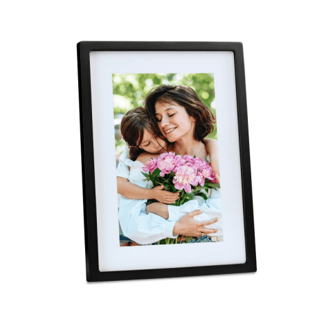 Skylight Frame shown on portrait with a mom and child embracing with pink flowers